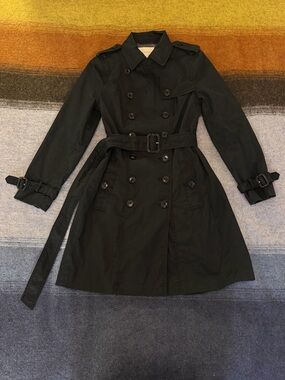 Banana Republic Black Double Breasted Belted Trench Coat Petite S